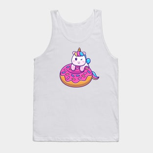 Cute Unicorn With Doughnut Cartoon (2) Tank Top